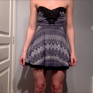 Free People Black and Gray Vintage Mini Dress
